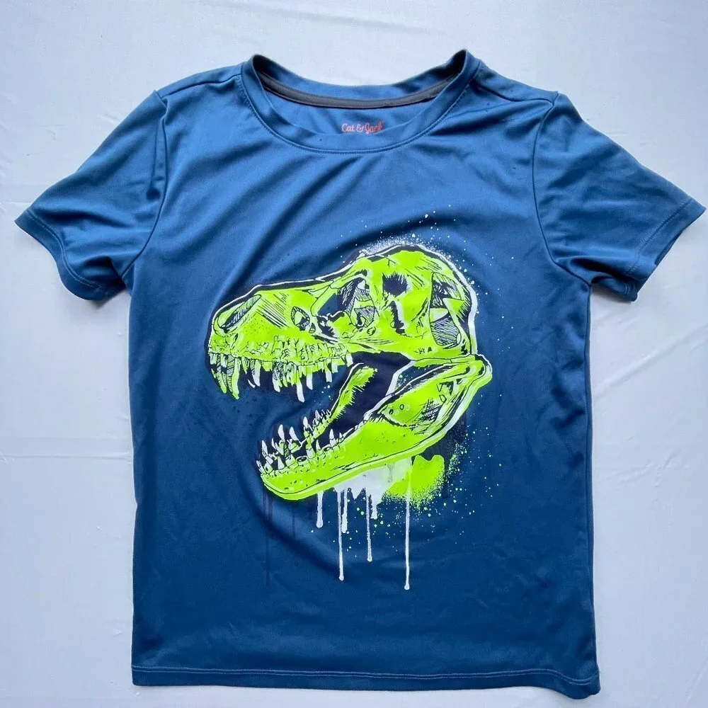 Cat and Jack Boys Blue Dinosaur short sleeve Raglan Shirt Medium (8-10)